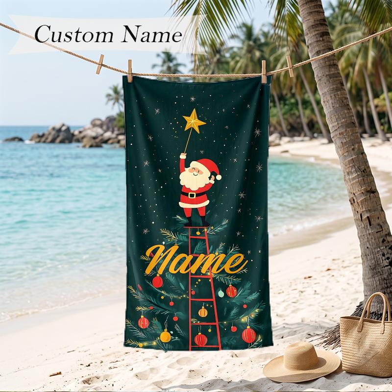 Warm Christmas Custom Name Printed Beach Towel Personalized Soft Towel For Swimming Beach Travel