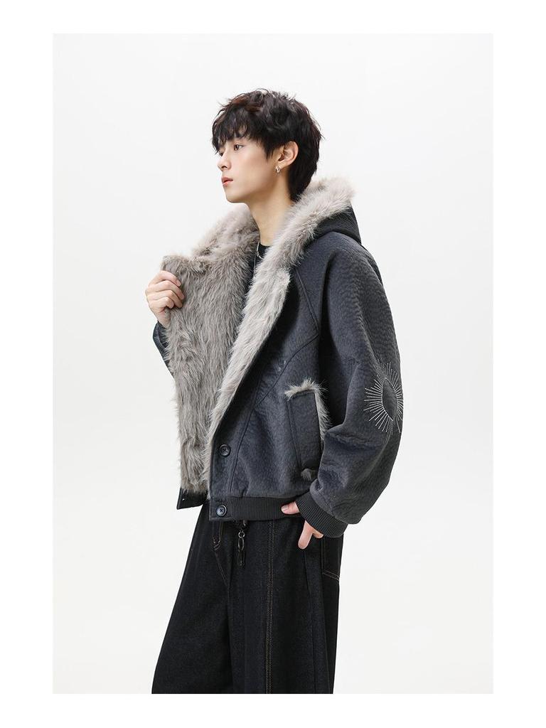 Мужская модная зимняя куртка из ПУ-кожи и хлопка с изображением горного орла - Толстая, теплая верхняя одежда для пар