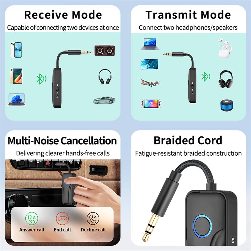 Автомобильный Bluetooth-адаптер Aux 6.0 с разъемом 3,5 мм, аудио-донгл 2-в-1, беспроводной аудиоприемник-передатчик, комплект громкой связи для авто, MP3-плеера, динамика, музыкального плеера