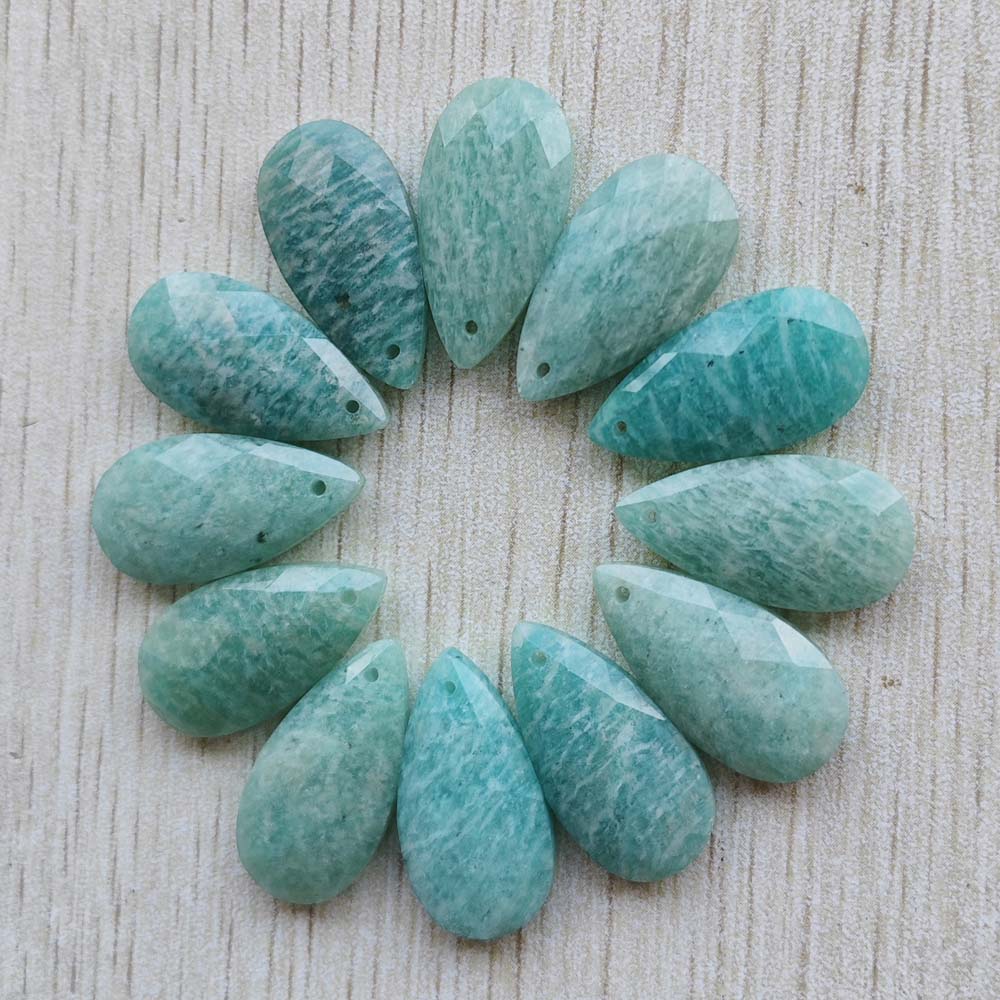 Beautiful Natural Amazon Stone long water drop cut faceted pendants for jewelry accessories making free shipping Wholesale 12pcs