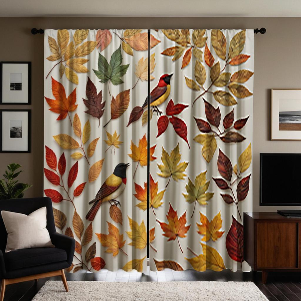 2 штуки кленовый лист HD повсюду Сорока шторы Желтый галстук шторы с цифровой печатью Стиль домашнего декора Украсить гостиную р