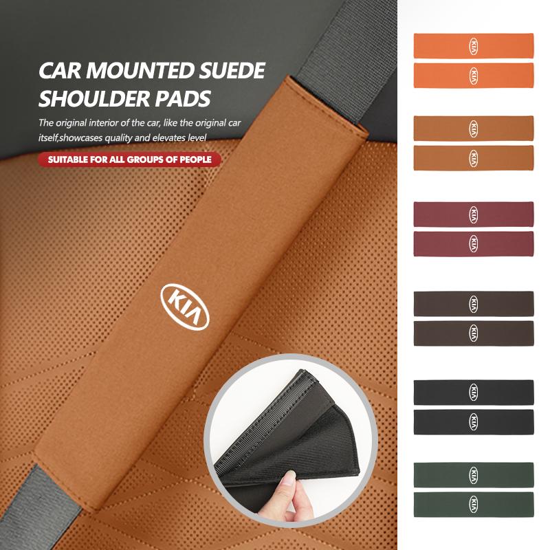 For KIA Suede Car Seat Safety Belt Shoulder Protection Mat Badge Accessories Cerato Proceed Venga Stonic Picanto Sorento Stinger