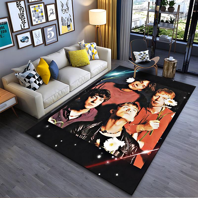 "Retro Band Art with Flowers" suitable as a non-slip mat for the living room or bedroom sofa