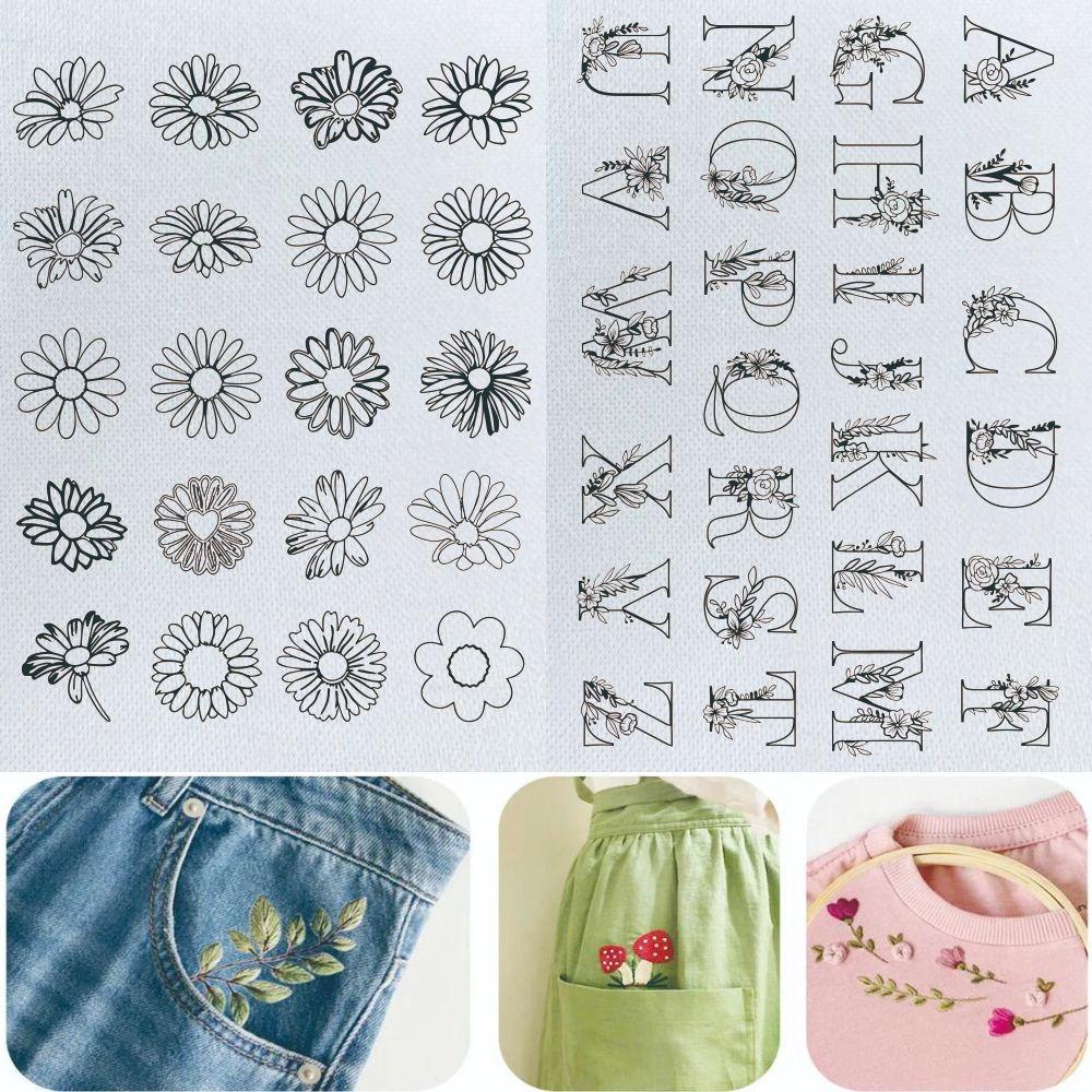 2 листа с цветами и листьями Стежки Вышивка Бумага Ручная вышивка Сделай сам Ручная строчка Стабилизаторы Швейные принадлежности