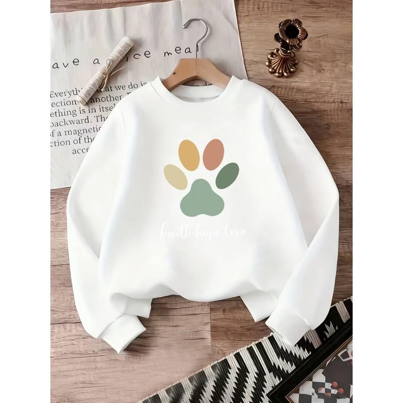 European sizes Adorable Colorful Paw Print Pattern Sweatshirt for Kids Aged 0-3, Comfortable And Easy, Perfect for Outdoor Wear