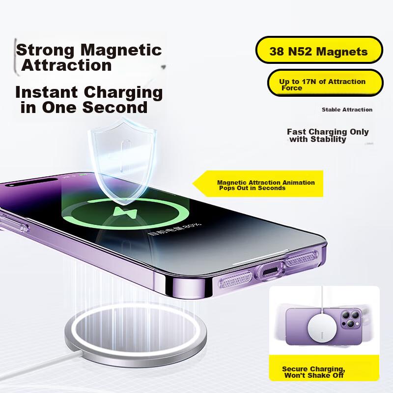 Baseus Magnetic Charging Case for IPhone 14, Premium MagSafe Compatible Ultra-Thin Airbag Shockproof Phone Case, Transparent