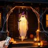 Ghostly Hanging Lights for Patio Halloween Swing Ghost Ornament with LED String Outdoor Decor Adjustable Spooky Displays Light-Up Bat Decor
