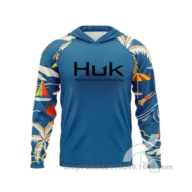 Mens UPF 50 Quick-Dry Fishing Hoodie Long Sleeve Sun Protection Shirt Sea Outdoor Activities