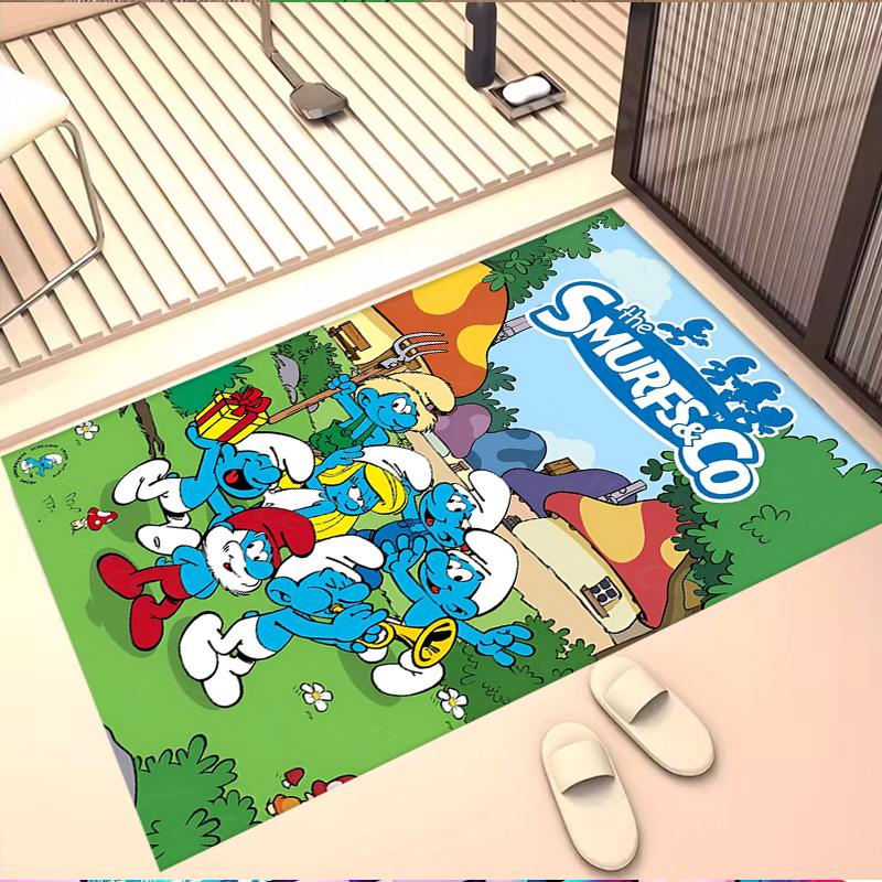 Blue Smurfs Print Rug, Washable Floor Carpet, For Entryway Dorm Laundry Room Office Study, Home Decor Birthday Christmas Gift