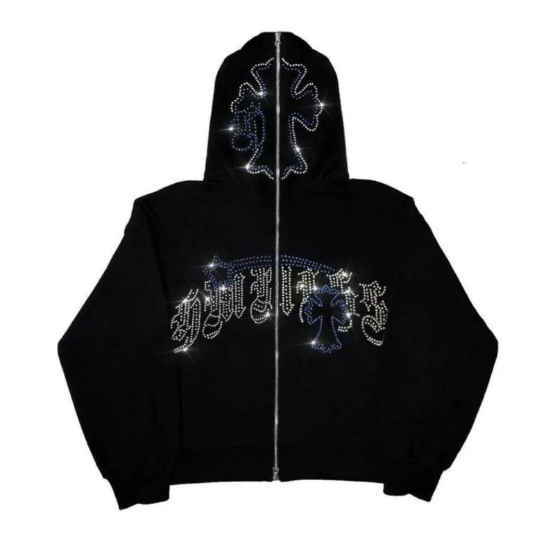 Cross Border Gothic Letter Zipper Y2K Trendy Cardigan Casual Hooded Sweatshirt from Europe and America