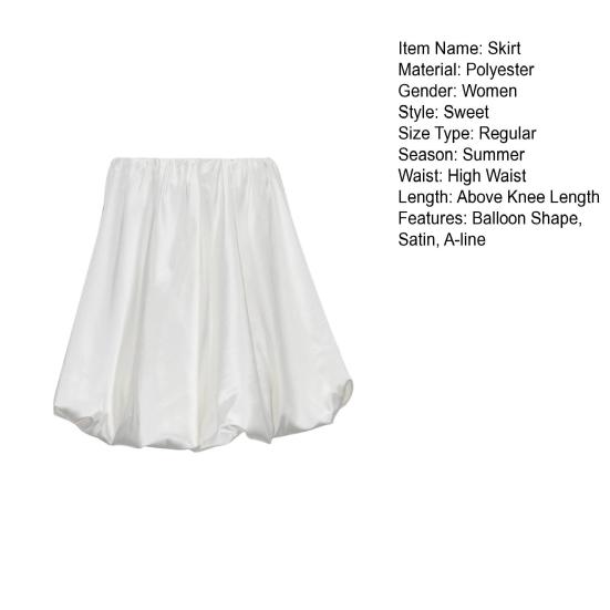 Women Balloon Skirt Pleated Solid Color Elastic High Waist Loose A-line Satin Smooth Surface Dating Party Commute Vacation Mini Skirt