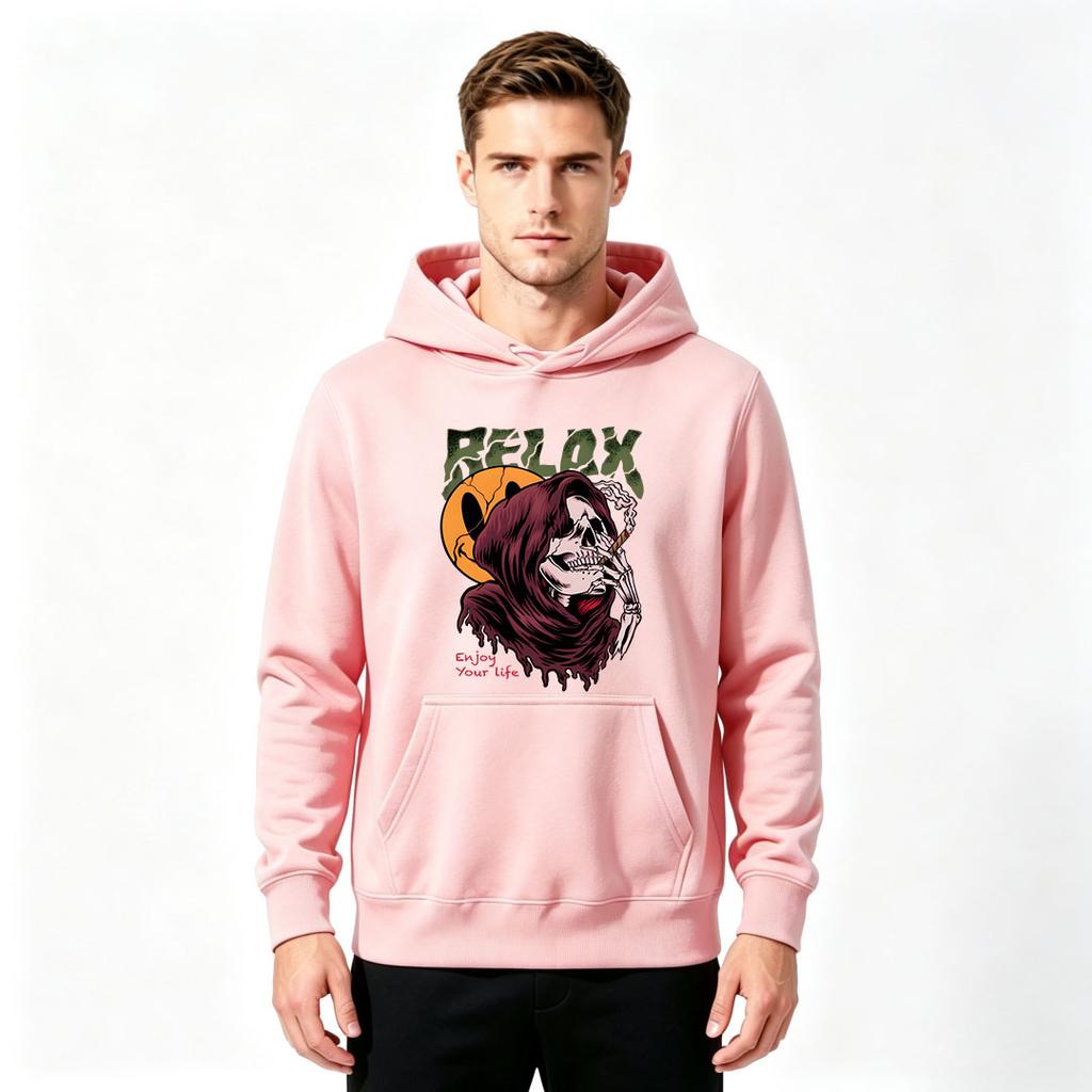 Men's Relax Grim Reaper Smoker Print Pullover Hoodie Casual Long Sleeve Hooded Sweatshirt