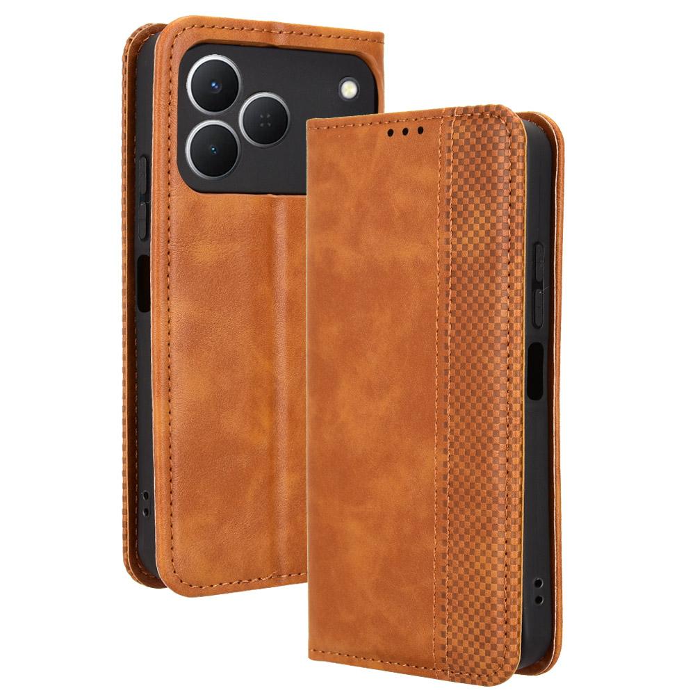 Flip Cover Compatible for Tecno Spark 50 4G Leather Case [Flip Vintage Leather] Shockproof Durable Retro Phone Case