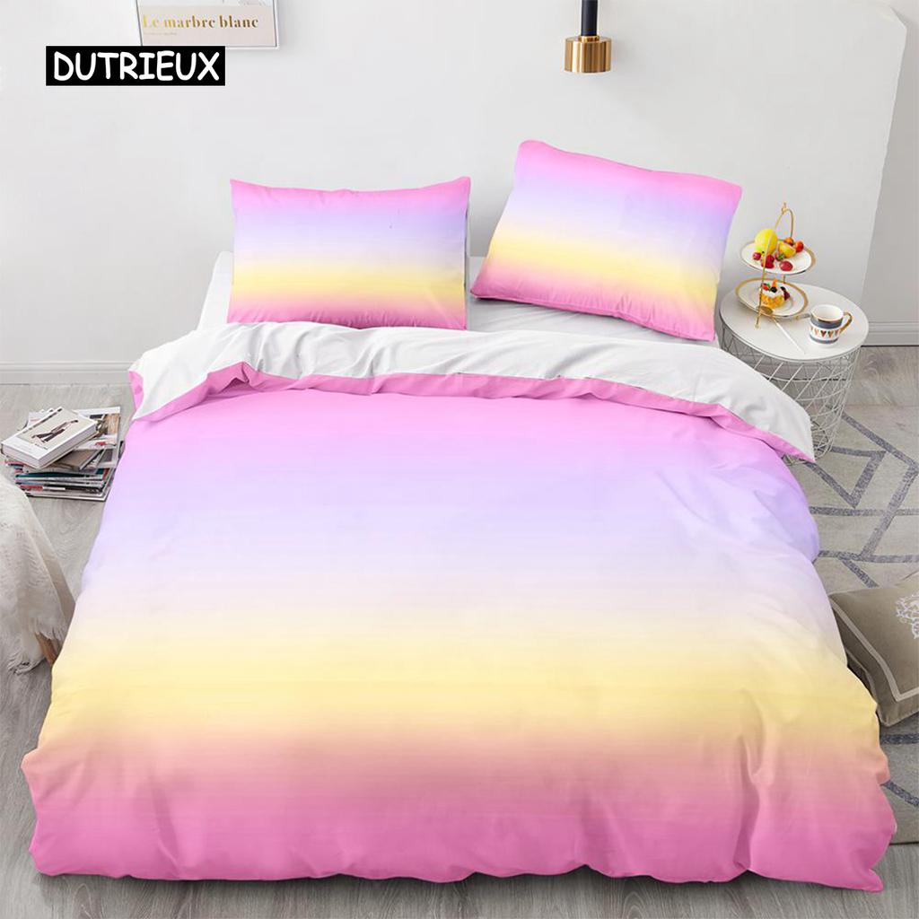 Rainbow Gradient Duvet Cover Set Queen Size Rainbow for Kids Girls Cute Style Bedding Set Polyester Single King Twin Quilt Cover