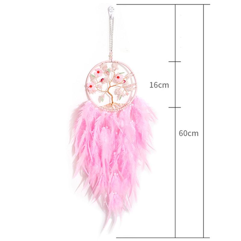Tree Of Life Dream Catcher Handmade Pink Gravel Wall Hangings Feather Craft Home Decor Wind Chimes Dreamcatchers Room Decorate Quality