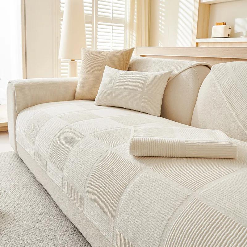 Pure Color Plush Sofa Cover Non-Slip Nordic Style Couch Cover Soft Warm Universal Sofa Mat Towel for Living Room Four Seasons