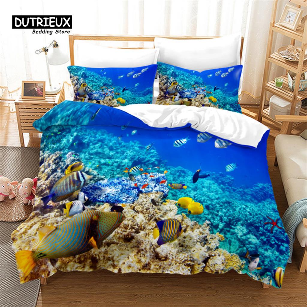 Детский мультяшный океанический рыбный пододеяльник из микрофибры с морской тематикой, комплект постельного белья, пододеяльник для мальчиков и девочек