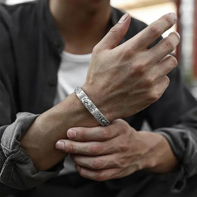 Thai Silver Wealth Transfer Pixiu Copper Coin Men's Bracelet with Dominant Male and Female Personality Heart Classic Bracelet