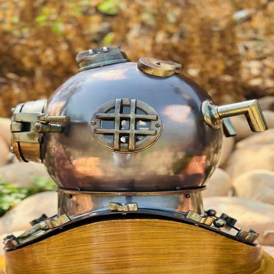 Шлем для подводного плавания коммандос с подставкой Шлем для подводного плавания с аквалангом Шлем ВМС США для дайверов Mark V Морской шлем для глубоководного дайвинга Темно-коричневый шлем для подводного плавания