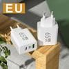 65W GaN Travel Charger EU Plug Dual USB C + USB A Port Fast Charging Wall Adapter Compact Charger for Phone Laptop Tablet