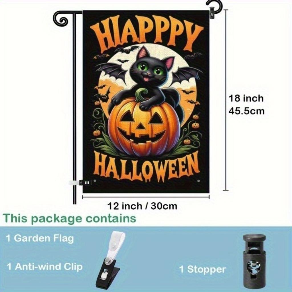 1pc Happy Halloween Garden Flag Cute Cat Pumpkin 3D Print Suitable for Halloween Yard Outside Decoration No Flag Pole 12X18 Inch