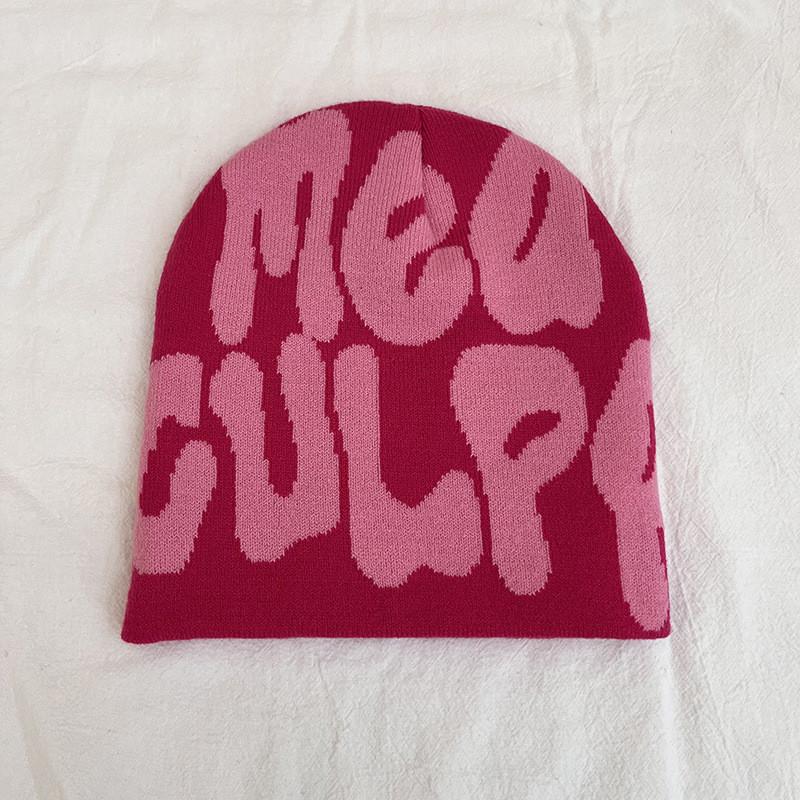 Acrylic Knit Beanie Hat With Embroidered Letters For Streetwear Fashion In Winter Season