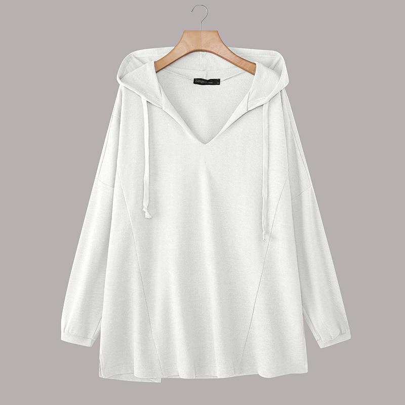ZANZEA Women Casual V-Neck Long Sleeve Autumnn Pullover Thin Hoodies