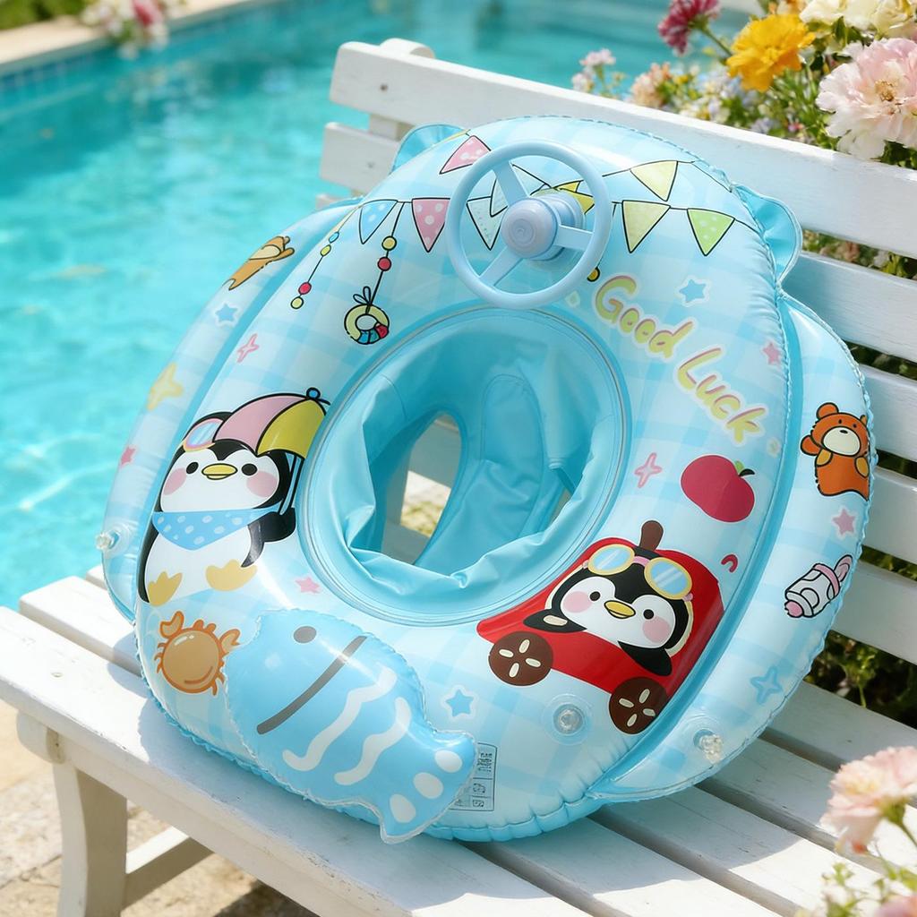 Children's Steering Wheel & Cartoon Seat Ring: Mermaid & Dinosaur Inflatable Swim Toys