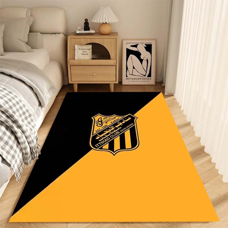Football-Themed Al-Ittihad Club Cartoon Rug/Floor Mat — Suitable for Bedrooms, Living Rooms, Sofa Areas, and Home Entryways; Lar