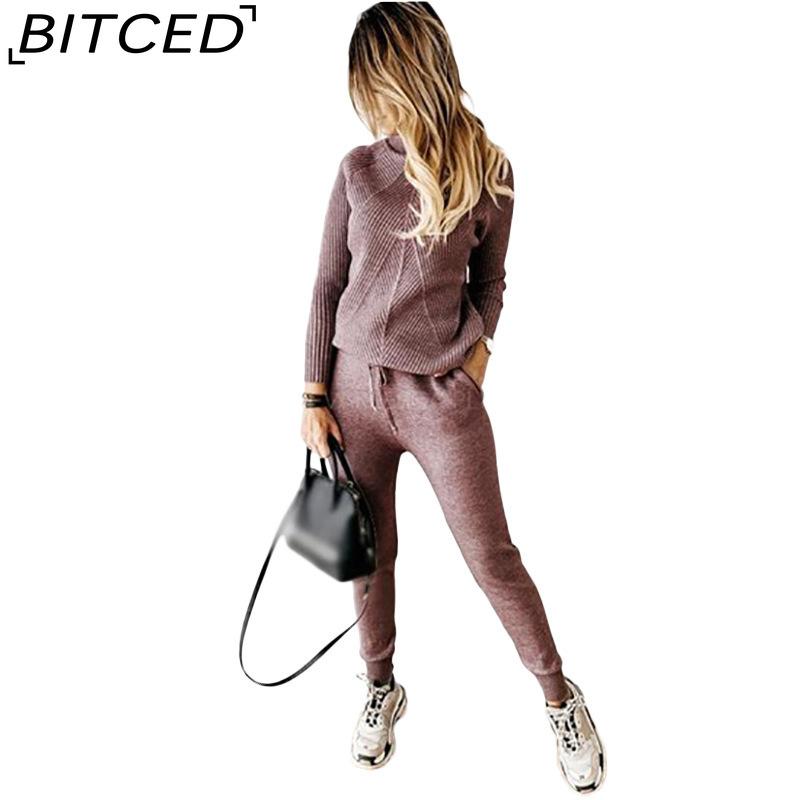 BITCED Осенне-зимний модный повседневный комплект из топа с высоким воротом и брюк для женщин