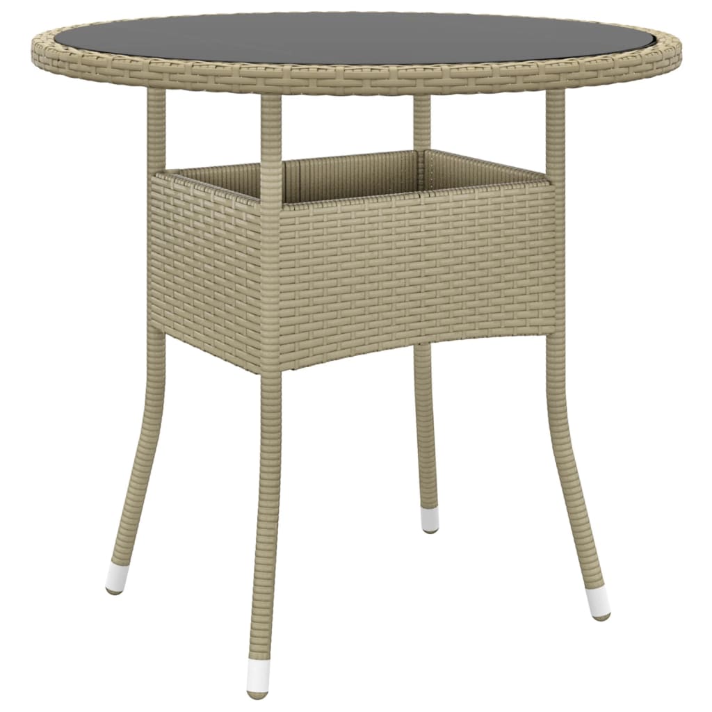 Vidaxl Stolik Ogrodowy, Ø80X75 Cm, Szkło Hartowane I Rattan Pe, Beżowy