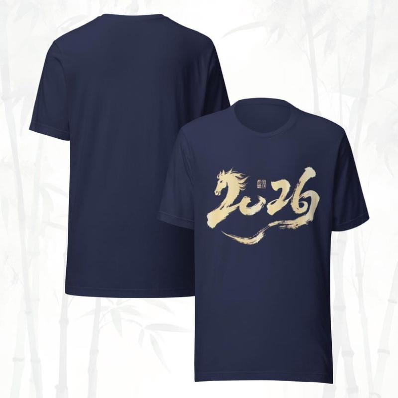 Year of The Hello Brushstroke Art Happy Chinese New Year Horse Graphic Unisex Crewneck Allmatch Casual Tee Streetwear