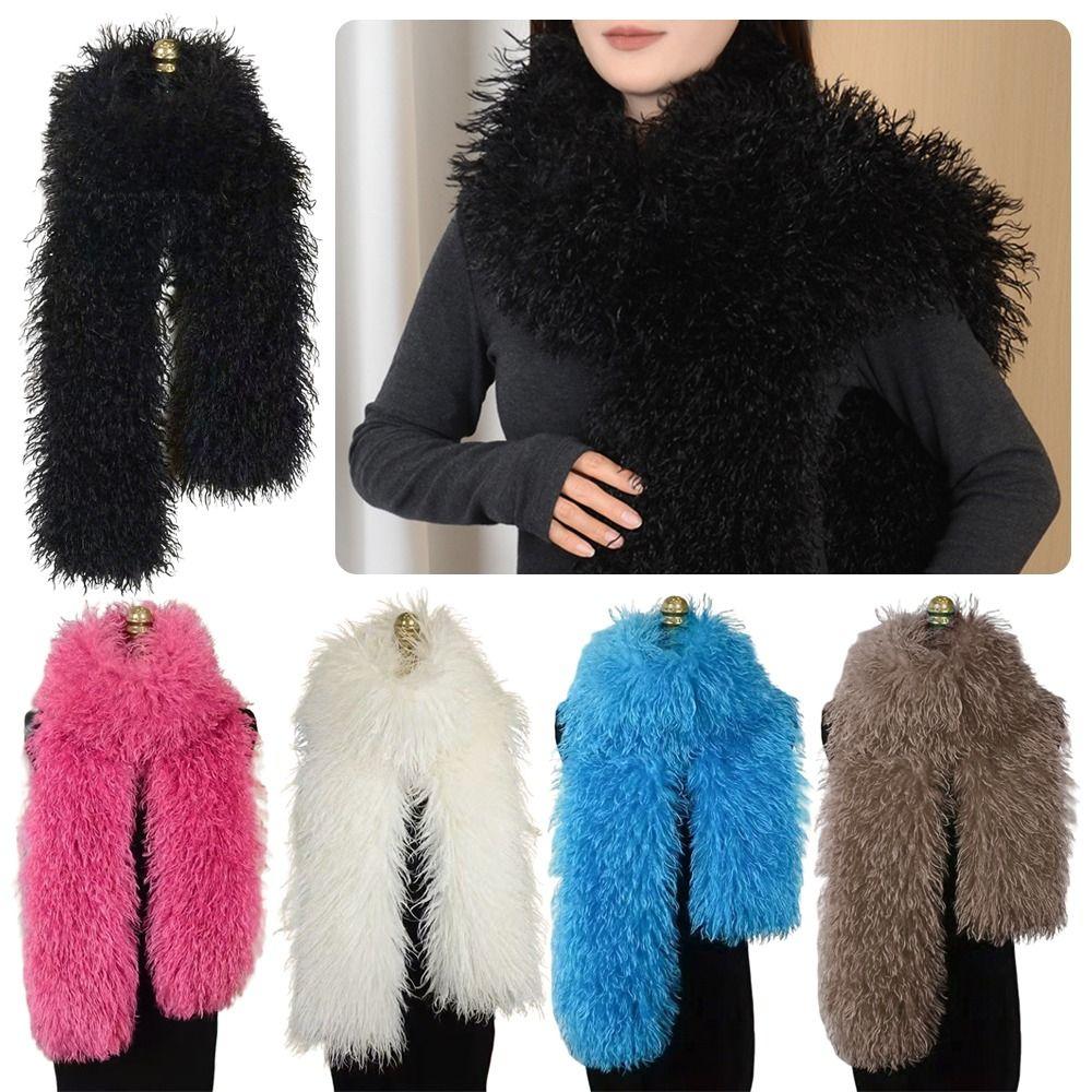 Long Style Imitation Wool Scarf Double-Sided Fake Sheep Fur Scarf Ladies Tassels Scarf Party