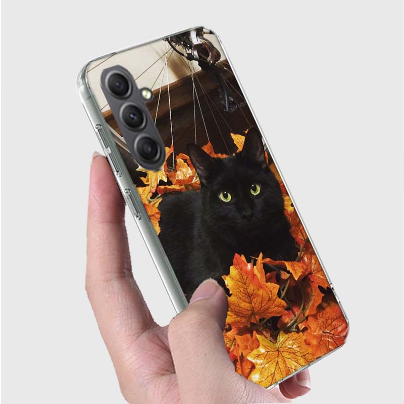 Autumn Maple Leaf Black Cat Phone Case for Samsung A16 A26 A36 A56 A17 A37 A57 A07 A06 A02S A03 A04S A05S Galaxy Note 20 10 A50S