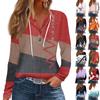 Women's Fashion Long Sleeve Button Up Casual Hooded Printed T-Shirt Top
