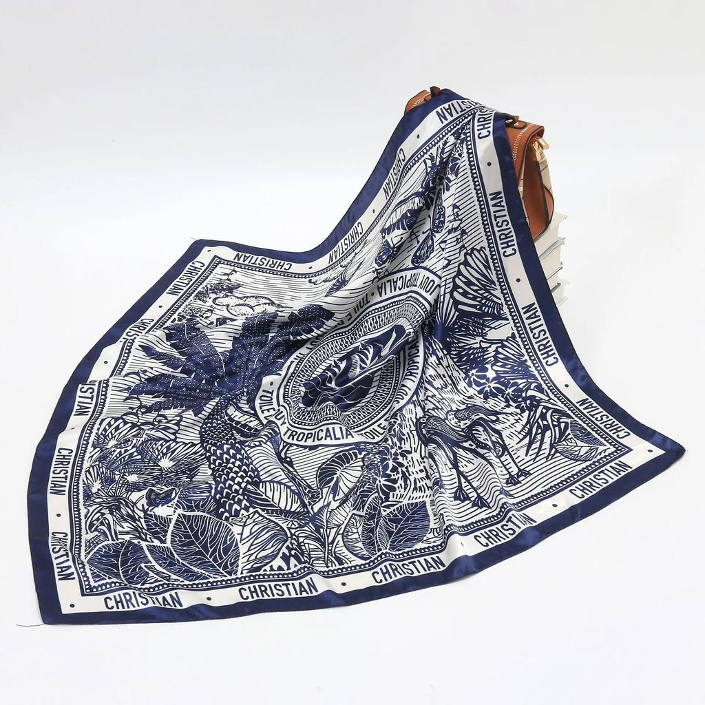 90cm Square Shawls Wraps Silk Scarves For Women Bandana Head Large Hijab Scarf Female Dot Print Headband Satin Neck Scarves