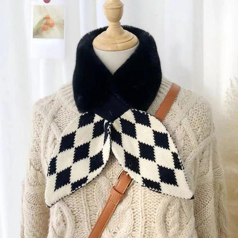 Unisex Winter Warmth Thick Knitted Fishtail Stitching Plush Collar Ladies Solid Color Wild Windproof Neck Soft Scarf