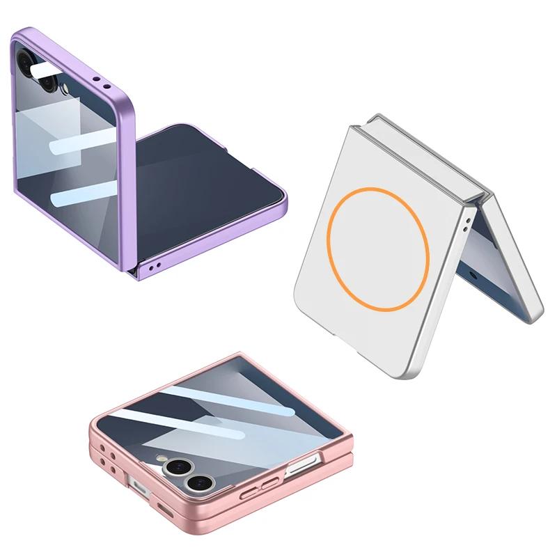Роскошный Тонкий Матовый Чехол Magsafe для Samsung Galaxy Z Flip 7 Flip7 ZFlip7 Со Встроенной Защитой Экрана Чехол Полной Защиты