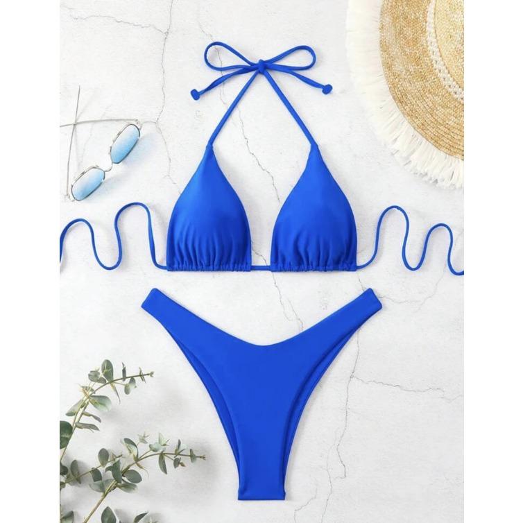 2025 Женский белый купальник бикини с уплотнением на груди, новый сексуальный купальник бикини халтер, комплект из двух частей со шнурками, однотонный бразильский купальник