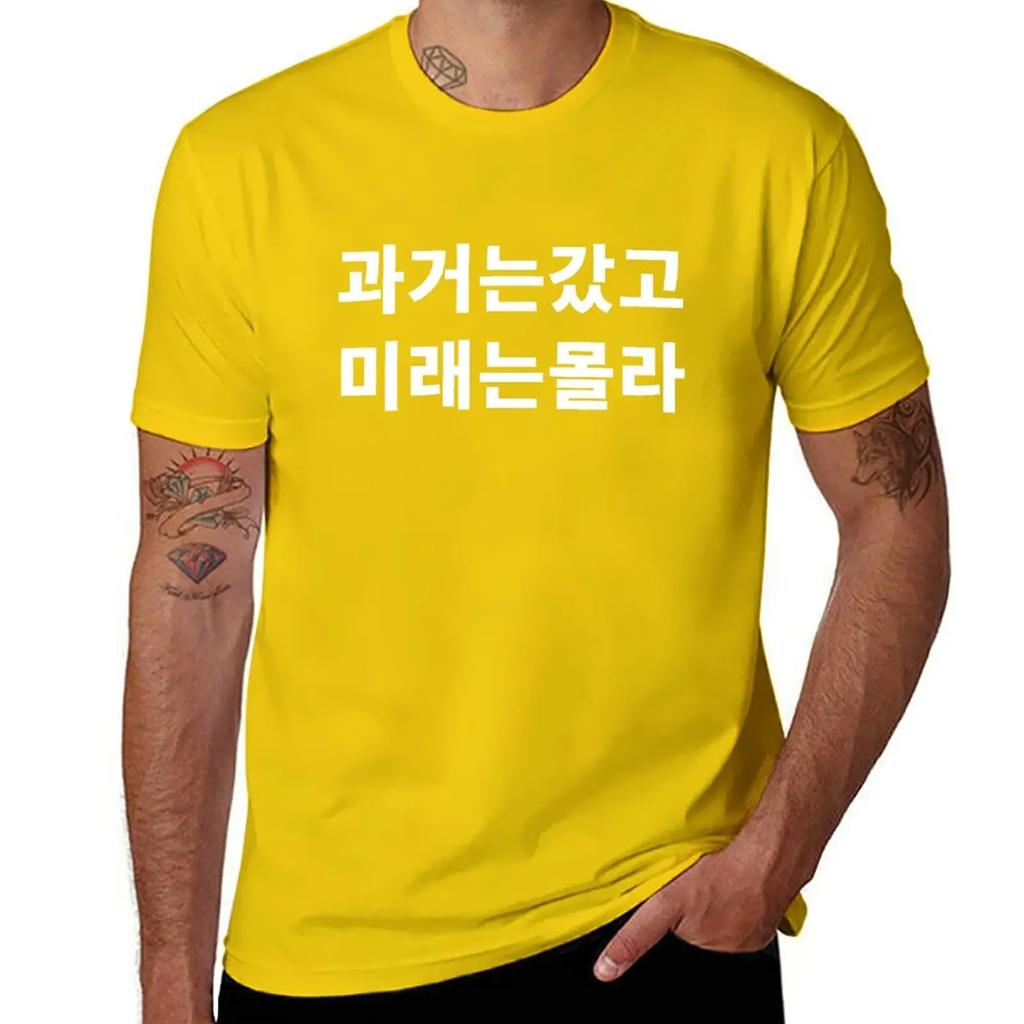 Past is gone future is unknown in Korean Hangul Funny Korean T-Shirt blanks plus size tops Men's cotton t-shirt