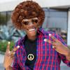 Hippie Costume Set Funky Afro Wig Sunglasses Peace Sign Necklace for 50/60/70s Theme Party(Brown)