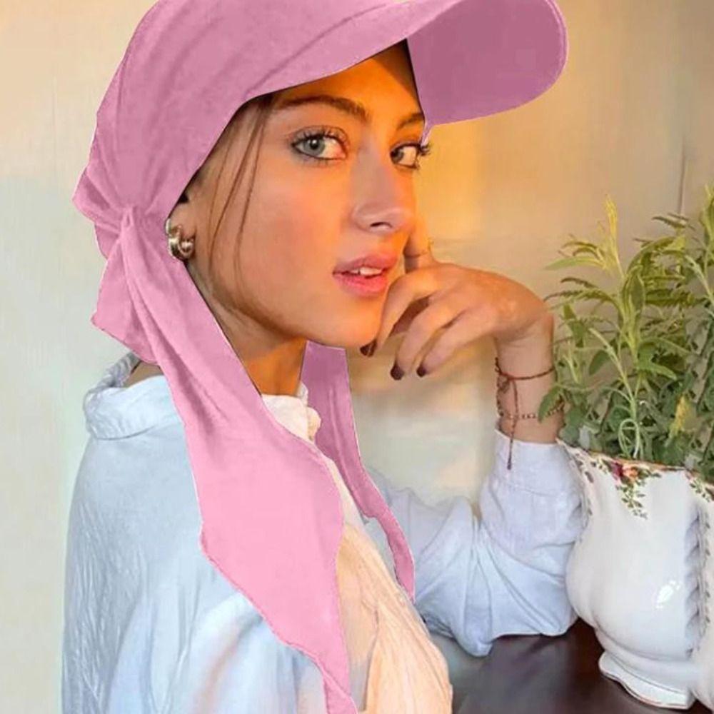 Solid Color Headscarf Baseball Cap Turban Cap Hijab Shawl Sunscreen Beach Hats Girl