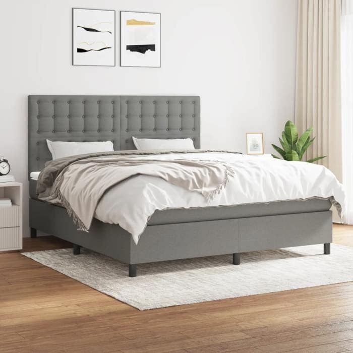 Maison Exclusive - Sommier à lattes de lit avec matelas Gris foncé 160x200cm Tissu