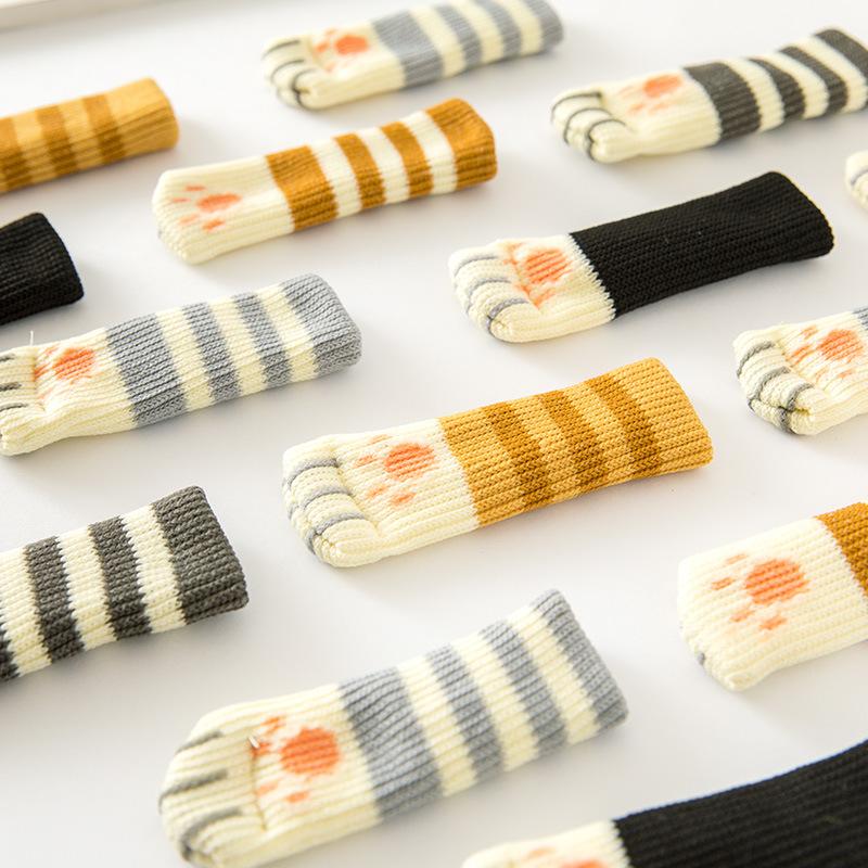 4 шт. Чехол для ножек стола и стула, вязаный шерстяной чехол для дверной ручки, нескользящий и износостойкий, бесшумный утолщенный чехол для стула с изображением кошки, подкладка для ног