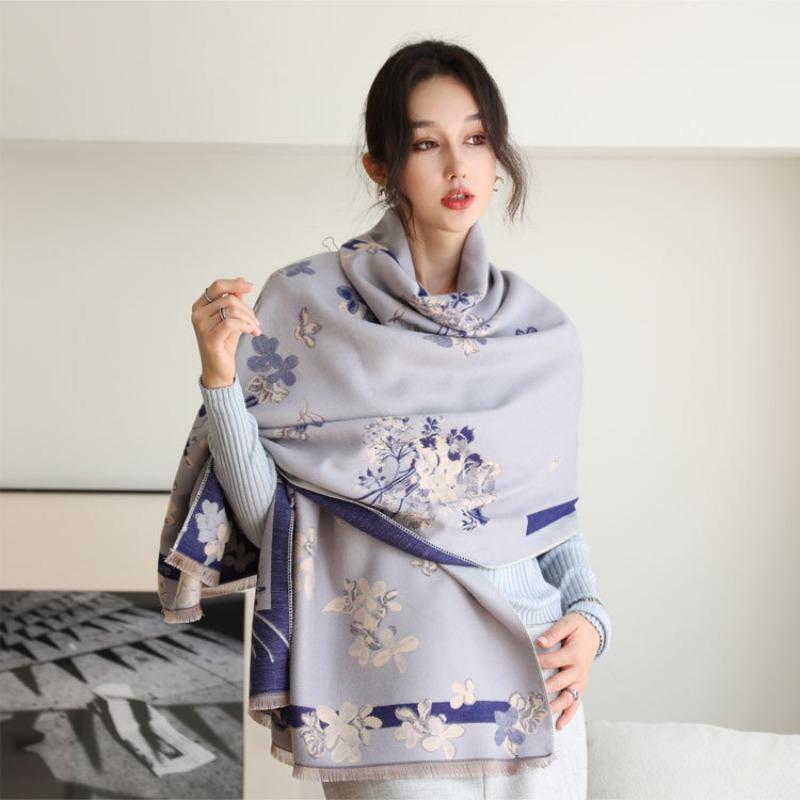 Elegant Imitation Cashmere Scarf Women's Autumn and Winter New Geranium Jacquard Shawl Versatile Thickened Warm Scarf