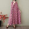DIMANAF 2025 Плюс Размер Летнее Платье-Шляпа Женское Повседневное Винтажное Длинное Платье Свободное Цветочное Печать Льняное Платье Макси