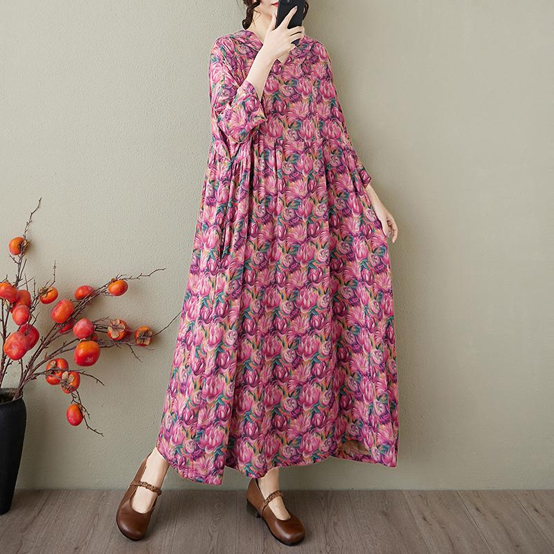 DIMANAF 2025 Плюс Размер Летнее Платье-Шляпа Женское Повседневное Винтажное Длинное Платье Свободное Цветочное Печать Льняное Платье Макси