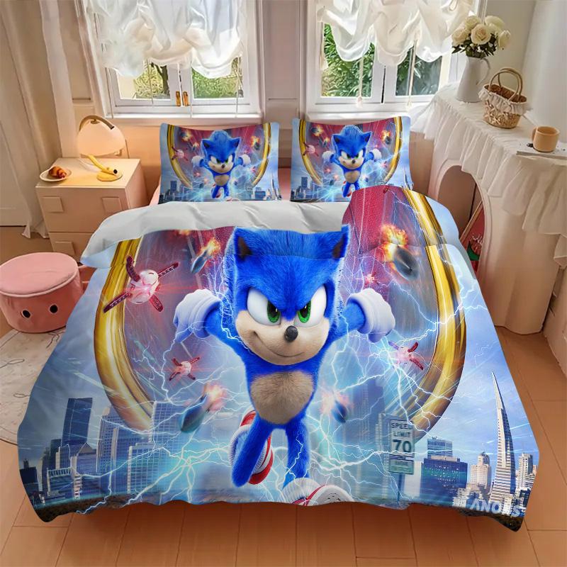 Sonic Hedgehog Movie Poster Print 3Pcs Bedding Setduvet Cover With 2 Bedropillowcase Home Birthday Gift