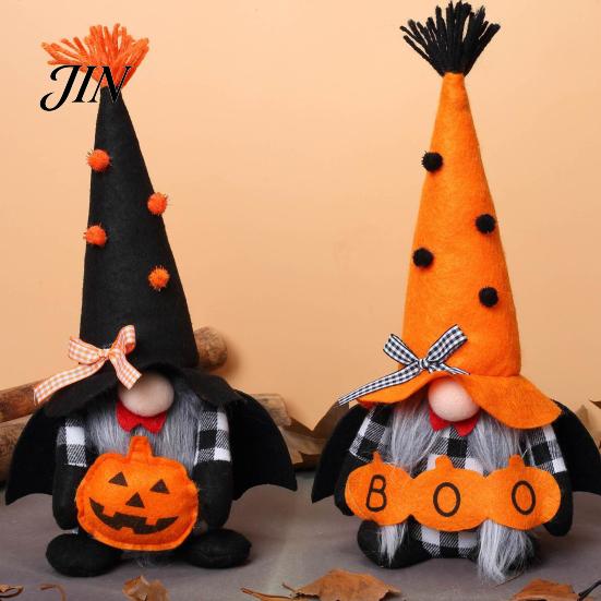 Decorative Gnome Toys Halloween Plush Decoration, Spooky Orange Black Boo Pumpkin Swedish Tomte Seasonal Table Accents Figurine, Elf Dwarf Ornaments