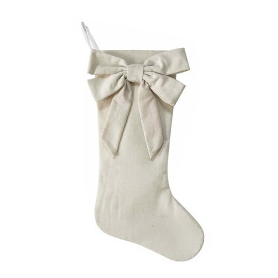 Christmas Stockings With Hanger Bowknot Plush Balls Decor Striped Print Candy Holder